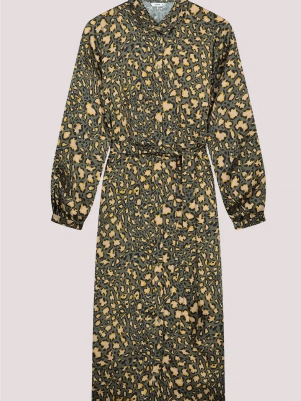 Long Sleeve Green Animal Print Midi Shirt Dress - Picture 4 of 5